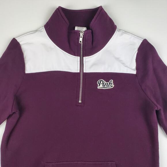 Pink Victoria's Secret 1/4 Zip Neck Athletic Pullover Sweatshirt Logo Sweater S - Picture 2 of 9